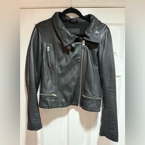 All Saints Charcoal Leather Moto Jacket